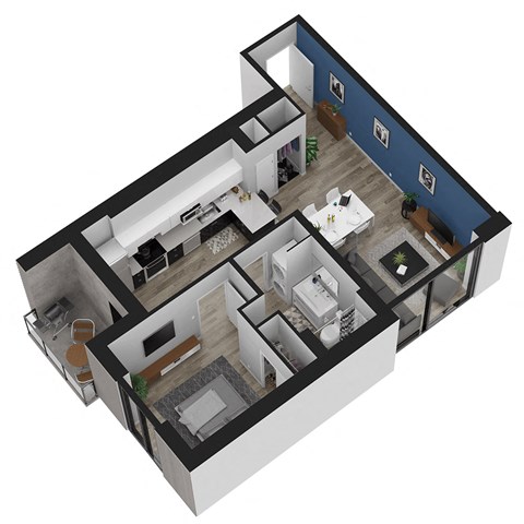 Floor plan for 1 bed, 1 bath, 685 sqft